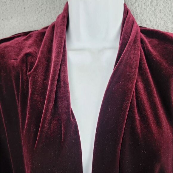 Coldwater Creek Velvet Embroidered Open Front Jacket Sweater Burgundy PM Stretch - Picture 6 of 15